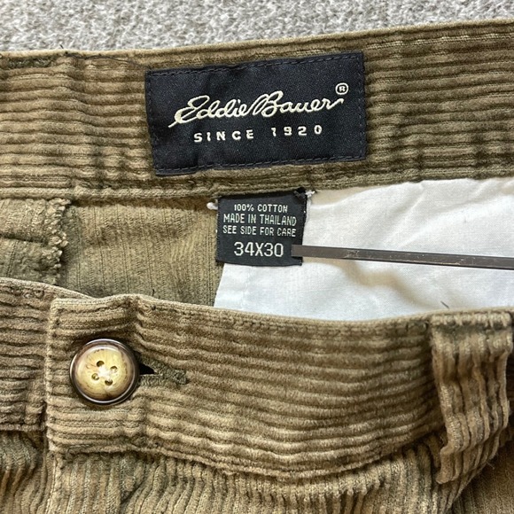 Vtg Eddie Bauer Mens Corduroy Pants Olive‎ Green Pleated Relaxed Fit 32x29 - Picture 3 of 10